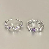 Daiiibabyyy Fashion Shiny Purple Rhinestone Opening Couple Rings Women Men Vintage Crystal Star Adjustable Ring Lover Y2K Jewelry