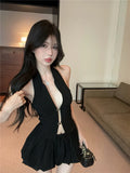 DAIIIBABYYY  -  Sweet Hot Girl Sexy Suit Women's Summer Hollow V-neck Halter Vest High Waist Pod Skirt Two-piece Set Fashion Female Clothes