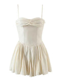 Daiiibabyyy  beige short party dress sleeveless straps sexy women dress pleated smocked back elegant summer dress ladies