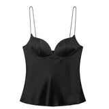 Daiiibabyyy  Backless Suspenders Heart Shaped Collar Satin Textured Top Women's Summer Gentle Temperament Solid Color Self Cultivation Sling