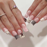 Daiiibabyyy  24pcs INS French False Nails with Black Dot Printed Yellow Stripe Design Press on Nails for Women Wearable Almond Fake Nails