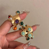 DAIIIBABYYY  -  Vintage Natural Stone Malachite Glass Multi-pendant High-grade Fringe Open Ring Women's Wedding Party Jewelry