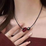 DAIIIBABYYY  -  Trendy Velvet Flower Bead Necklace New Simple Y2K Dark Punk Collarbone Chain Choker Women Girls Necklace Party Jewelry Gift
