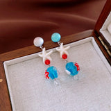 Daiiibabyyy  Resin Starfish Dangle Earrings for Women Colorful Glaze Simulated Cat's Eye Stone Eardrop Seaside Holiday Trendy Party Jewelry V