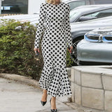 Daiiibabyyy  Temperament Simple Ruffle Party Dress French Style O-neck Long Sleeve Polka Dot Dress Elegant Women High Waist Fit Evening Dress