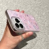 Daiiibabyyy  Frosted graffiti cat phone case comes with lace pendant for iPhone 11 12 13 14 15 16 Pro Max