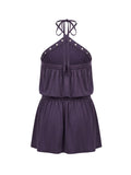 Daiiibabyyy  Elegant Lace-Up Halter Neck Sleeveless Mini Dress with Flared Hemline and Open Back Detail for Night Out Clubwear Party
