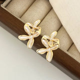 Daiiibabyyy  Tibetan Silver Gold Plated Enamel Flower Plant Stud Earring for Women Cute Fashion Jewelry Light Luxury Accessories