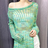 DAIIIBABYYY  -  New Spring Fashion Hollow Out Solid Color Sexy Women Dream Thin Style Loose One Shoulder Long Sleeved Comfortable All-match Tops