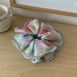 Daiiibabyyy  Girl's Scrunchies Korean Version Rainbow Pearl Large Hair Band Sweet Style Hair Tie Pleated Twisted Hair Band Bow Cute Hair Clip