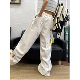Daiiibabyyy   -  White High Waist Women Jeans Hip-hop Spliced Fashion Vintage Streetwear Y2K Wide Leg Jean 2024 Female Trouser Baggy Denim Pants