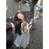 DAIIIBABYYY  -  Korean Fashion Mini Dresses Sweet Embroidered Flying Sleeve Simple Dress Loose White Summer A-line Skirts Chic Preppy Clothes
