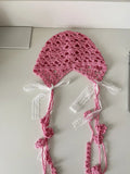 DAIIIBABYYY  -  Korean Ins Hand-woven Lace Bow Decorative Pullover Hat Women's Summer Street Fashion Hollow Breathable Knitted Beanie Cap