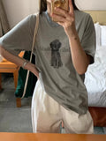 DAIIIBABYYY  -  Korean 2025 Circle Haired Puppy Letter Printed Short Sleeved T-shirt Women Summer New Design Niche Loose Top
