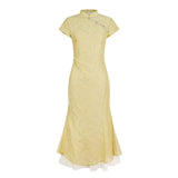 DAIIIBABYYY  -  Elegant Chinese Dress For Women Summer Youth Style Stand Collar Long Soft Dress New Chinese Zen Style Cheongsam