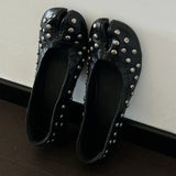 Daiiibabyyy  Genuine Leather Retro Rivet Split-toe Horseshoe Shoes Women Pumps Ballet Style Fashion Tabi Low Heeled Casual Loafers Lazy Shoes