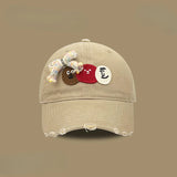 DAIIIBABYYY  -  Korean Niche Retro Rough Edge Cartoon Labeling Design Bow Baseball Cap Men and Women Wide Brim Soft Top Adjustable Sports Hat