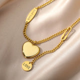 Daiiibabyyy Fashion Double Layer Heart Pendant Necklace for Women Korean Romantic Design Stainless Steel Neckalce Jewelry Gift
