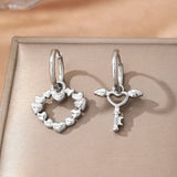 Daiiibabyyy  Stainless Steel Asymmetric Hoop Earrings Light Luxury Romantic Heart Spliced Wings Key Earrings for Women Jewelry Party Matching