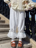 Daiiibabyyy  Winter Autumn Spring White Pink Lace Lolita Fleece Cosplay Pants Loose Inner Wear Long Plus Pumpkin Base Lantern Pants
