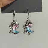 Daiiibabyyy  Korean Style Blue Zircon Moon Stud Earrings For Women Exquisite Sweet Cute Temperament Earrings Wedding Jewelry