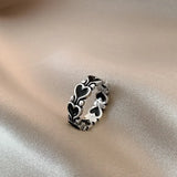 Daiiibabyyy  Vintage Black Enamel Love Heart Couple Ring for Men Women Personality Adjustable Opening Stainless Steel Ring Jewelry Accessory