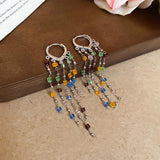 Daiiibabyyy  New Korea Square Crystal Tassel Heart-Shaped Ear Buckle Elegant Fashion Simple Earrings Women's Luxury Jewelry
