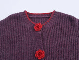 Daiiibabyyy  New Autumn/Winter Fashion Casual Long Sleeve V-neck Floral Single Breasted Loose Fit Sweater For Women,2 Colors