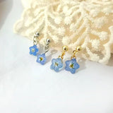 Daiiibabyyy  Tiny Blue Forget Me Not Flower Earrings Simple Dried Floral Earring Jewelry Gifts for Mom, Friends