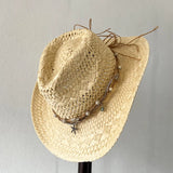 Daiiibabyyy  Pentagram Chain Handmade Straw Hat Leisure Vacation Beach Hat Men Women Wide Brim Western Cowboy Straw Hat Summer Outdoor Shade