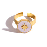 Daiiibabyyy  Gold Plated Stainless Steel Rings for Women Natural White Shell Chic Exquisite Trendy Jewelry Waterproof