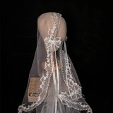 Daiiibabyyy  Wedding Bridal Veil Lace Pearl Trim Elegant Bride Headpiece for Wedding Ceremony Bridal Photoshoot,Lightweight Tulle Bridal Veil