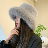 Daiiibabyyy  Big Fluffy Faux Fur Bucket Hat for Women Luxury Plush Fisherman Hat Warm Winter Hat Thicken Cold Snowy Day Panama Cap
