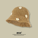 DAIIIBABYYY  -  Sweet and Cute Blue Small Flower Grass Hat for Women's Beach Sunshade Summer Beach Sunscreen Little Fresh Fisherman's Hat