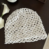 Daiiibabyyy  Retro Vintage Sequin Woven Cap Y2k Knit Sequin Bucket Hat Thin Hollow Beanie Hats Summer