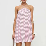 DAIIIBABYYY  -  Summer Hollow Out Backless Casual Dress New Fashion Sleeveless Lace Up Beach Dress Woman Elegant Stripe Print Halter Party Dress