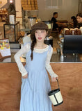 Daiiibabyyy  Korean Style Dress Set Women Spring Gentle Long Plaid Slip Dress Layered Lace Long Sleeve T-shirt Two Piece Set Women Outfits