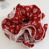 Daiiibabyyy  Women's Nice Scrunchies Sweet Style New Korean Hair Tie Red Floral Lace Large Intestine Loop Hair Bun Bun Hairstyle Accessory