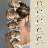 Daiiibabyyy  6 Pcs Ladies' Elastic Hair Bands Set Korean Silk Ribbon Bow Retro Jk Lolita Headwear Hair Ties High-quality Hair Accessories
