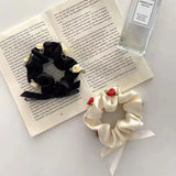 DAIIIBABYYY  -  Korean Romantic Red Rose Scrunchies White Black Oversized Hair Ribbons College Student Girls Fairy Elastic Hair Bands Simple Gum
