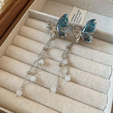 Daiiibabyyy  1/2 Pcs New Blue-silver Splicing Butterfly Imitation Pearl Fringe Small Crab Hair Clips for Women Princess Style Bang Shark Clip