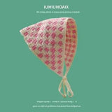 Daiiibabyyy  Women's Headscarf Dopamine French Mint Mambo Style Knitted Flower Triangular Headscarf Country Style Seaside Photo Girl Headband