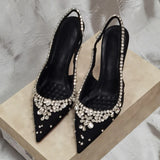 Daiiibabyyy  Shiny Rhinestone Pointy Toe Pumps Sandals Women Sexy Wedding Dress Party Shoes Satin Luxury Diamonds Designer High Heels Female