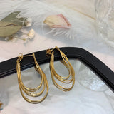 Daiiibabyyy  Minimalist Snake Bone Chain Three-layer Tassel Earrings Women Classic Temperament Jewelry For Party and Daily Wearing