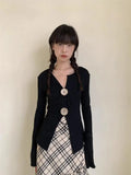 DAIIIBABYYY  -  Elegant Women's T-shirt Long Sleeve Korean Fashion Streetwear Button Slim Spring V-neck Autumn Tops Chic Tees Female Y2k