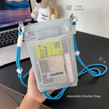 Daiiibabyyy  Small Hollow Mesh Bag Messenger Bag for Women Mini Mobile Phone Bag Portable Shoulder Bag Large Capacity Storage Hanging Bag