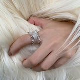 Daiiibabyyy  Silver Geometric Irregular Niche Woven Mesh Adjustable Opening Ring for Women Fine Jewelry Minimalist Accessories