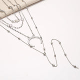 Daiiibabyyy  Cross Border New Bohemian Style Moon Elephant Pendant Multi Layer Handmade Layered Four Layer Necklace Set