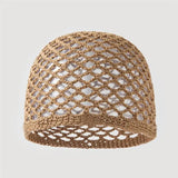 Daiiibabyyy  Women Breathable Mesh Cotton Hat Thin Solid Color Hollow Out Handmade Hat Versatile Fashion Crochet Cap for Spring Summer