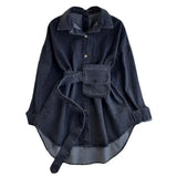 Daiiibabyyy  Casual Denim Shirt Tie Waist Adjustable Denim Shirt Backless Multiway Versatile Jean Blouse Short Sleeve Loose Denim Top